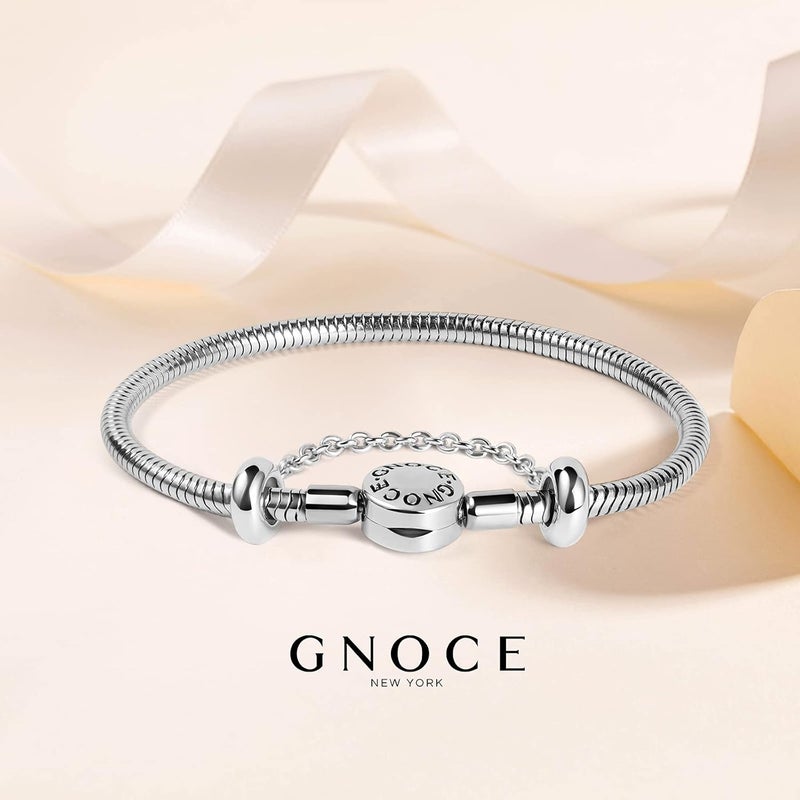 GNOCE Charm Bracelet With Safety Chain Stainless Steel Snake Chain Metal Basic Charm Bracelet DIY Bangle with Round shaped Clasp - Image 4